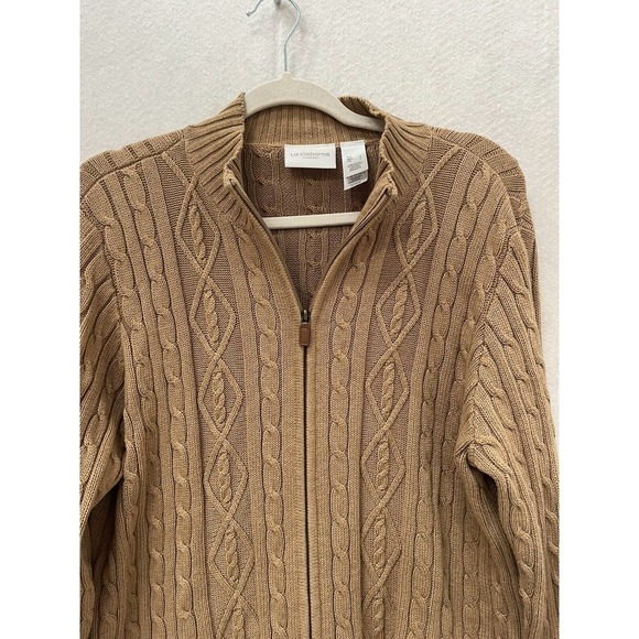 Liz Claiborne Sweater Womens Large tan- brown Zip Up Cardigan Liz Sport Cotton - Picture 2 of 12